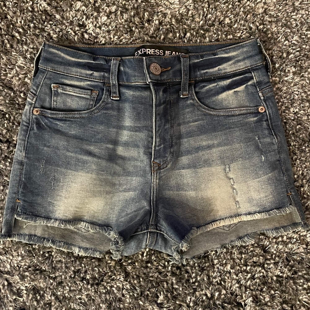 Womens Express Shortie High Rise Jean Shorts Size 2